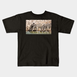 Zebras at the waterhole, Etosha National Park, Namibia Kids T-Shirt